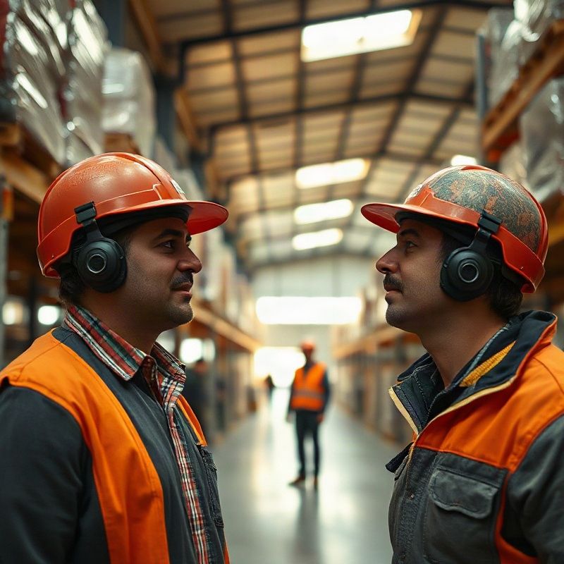 Trabajadores uruguayos en un depósito de logística del interior con luz cálida